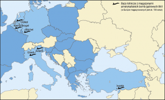 Mapa. Amerykańska taktyczna broń jądrowa w Europie