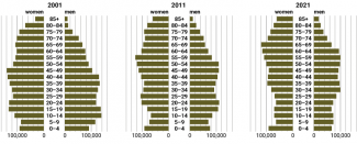 Chart 4. The age pyramids of the Lithuanian population over the past 20 years