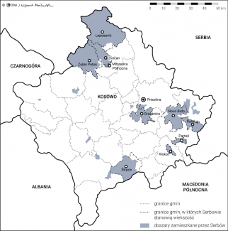Mapa. Mniejszość serbska w Kosowie