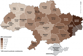 Map. Manner in which IDPs are dispersed in Ukraine