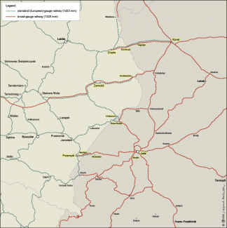 Map 1. Polish-Ukrainian railway infrastructure in border regions