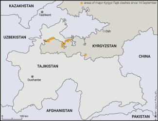 Map. Kyrgyzstan-Tajikistan borderland. Combat area as of mid-September 2022