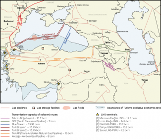 Map. Turkey’s gas pipeline network and terminals