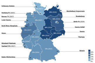 Map. Level of support for the AfD in specific federal states