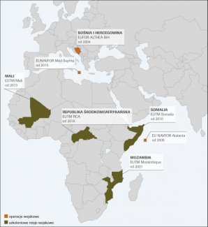 Mapa 2. Misje i operacje wojskowe UE
