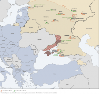 Mapa. Ataki na rosyjskie rafinerie w okresie 1 stycznia – 15 maja 2024 roku