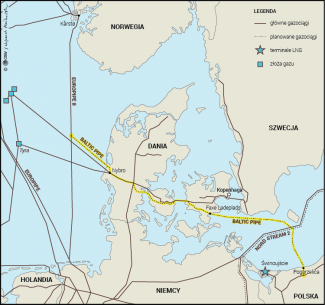Mapa. Trasa budowanego gazociągu Baltic Pipe