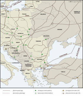 Mapa. Infrastruktura gazowa w Europie Środkowej i Południowo-Wschodniej