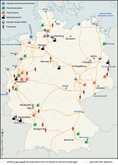 The approved draft of Germany’s hydrogen core network includes potential locations for industrial hydrogen consumers, import terminals, and storage facilities