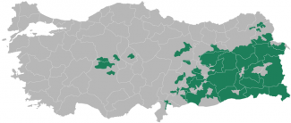 Przybliżony obszar tradycyjnego zamieszkiwania Kurdów w Turcji