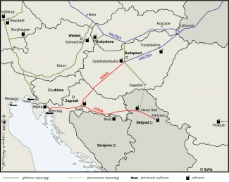 Dostawy ropy na Węgry i Słowację ropociągami Adria i Drużba