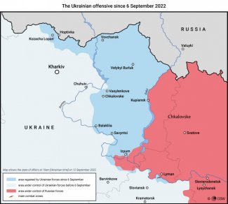 Map. The Ukrainian offensive since 6 September 2022