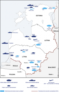 Mapa. Sojusznicza i krajowa infrastruktura wojskowa w państwa bałtyckich