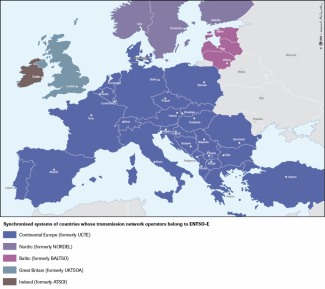 Synchronised systems of countries whose transmission network operators belong to ENTSO-E