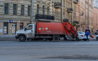 Garbage truck at the Lenin square Garbage truck at the Lenin square