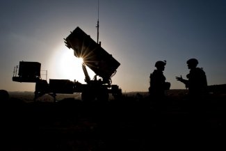 The photo shows a Patriot missile launcher  