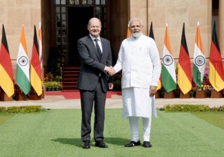Photo shows Indian Prime Minister and German Chancellor 